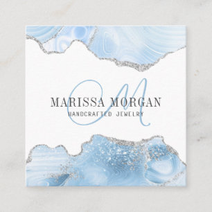 Jewelry Designer Blue Agate Geode Monogram  Square Business Card