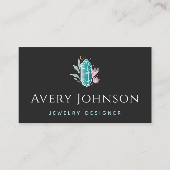 Jewelry Designer Crystal Flowers & Moon Elegant Business Card (Front)