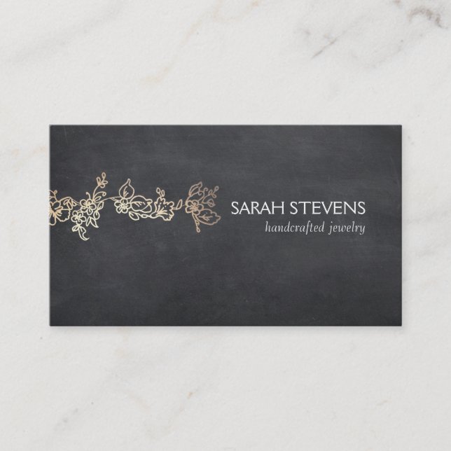 Jewelry Designer Elegant Gold and Black Chalkboard Business Card (Front)