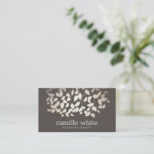 Jewelry Designer Faux Gold Foil Leaves Taupe Business Card (Standing Front)