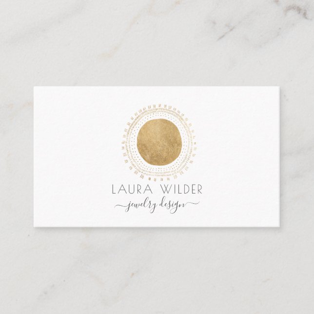 Jewelry Designer Gold Abstract Circle Rays Busines Business Card (Front)