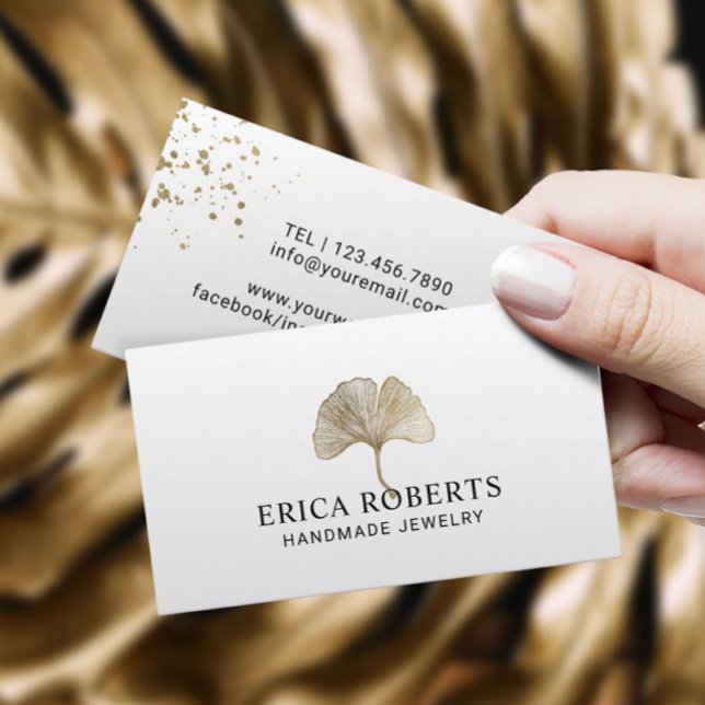 Jewelry Designer Gold Botanical Ginkgo Logo Business Card (Creator Uploaded)