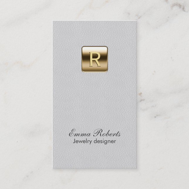 Jewelry Designer Gold Monogram Classy Leather Business Card (Front)