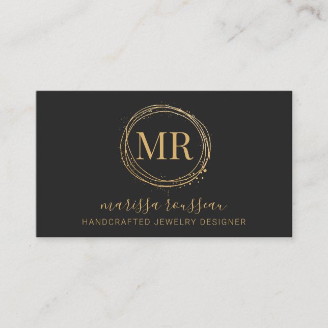 Jewelry Designer Gold Script Name Black  Business Card (Front)