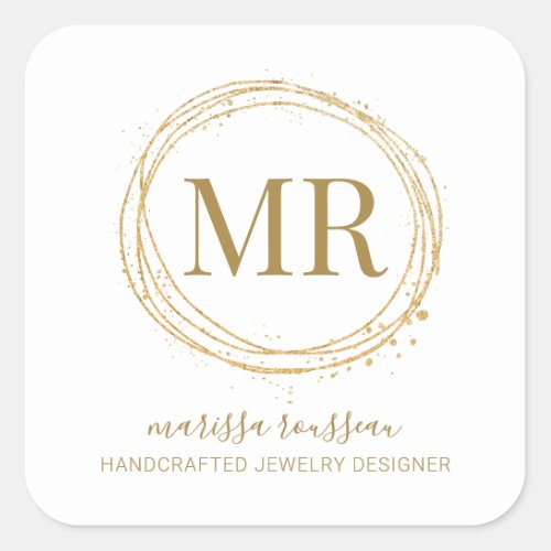 Jewelry Designer Gold Script Name Gold Frame Square Sticker