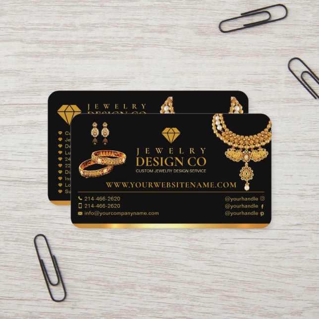 Jewelry Designer, Jewelry Shop, Design Lab, Gold Business Card (Front/Back In Situ)