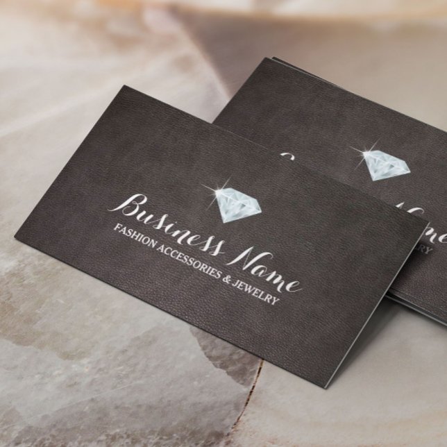 Jewelry Designer Modern Diamond Elegant Leather Business Card (Creator Uploaded)