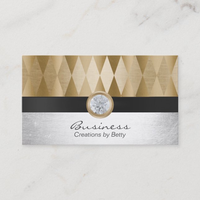 Jewelry Designer Modern Gold & Silver Business Card (Front)