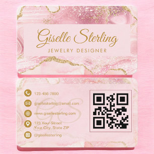 Jewelry Designer Pink Gold Agate QR Code Business Card