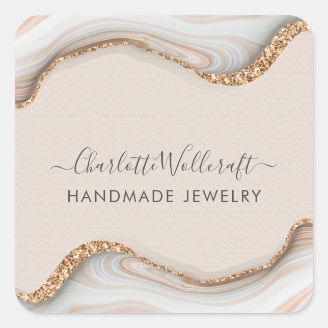 Jewelry Designer Pink Gold Glitter Agate Label (Front)