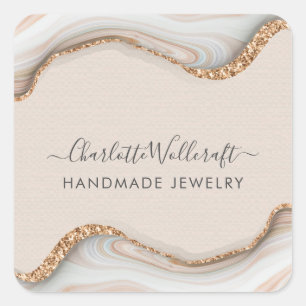 Jewelry Designer Pink Gold Glitter Agate Label