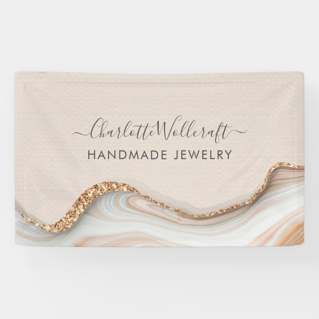 Jewelry Designer Pink Gold Glitter Marble Agate Banner (Horizontal)