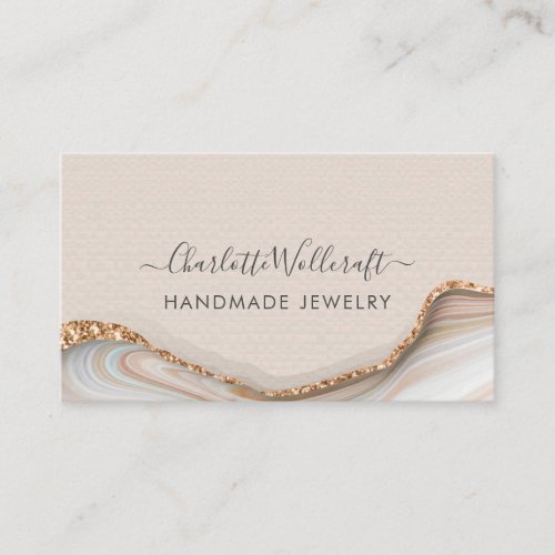 Jewelry Designer Pink Gold Glitter Marble Agate Business Card