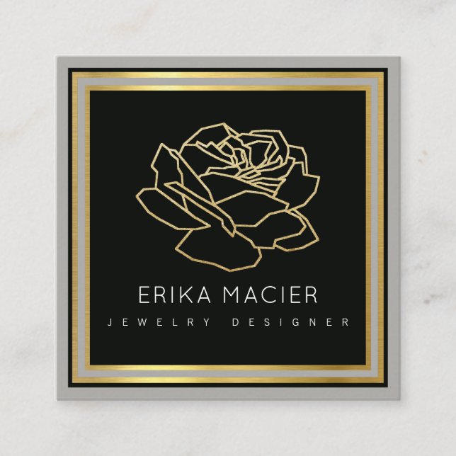 jewelry designer pretty & chic black square business card (Front)