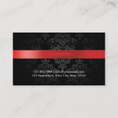 Jewelry Designer Red Ribbon Damask Modern Business Card (Back)