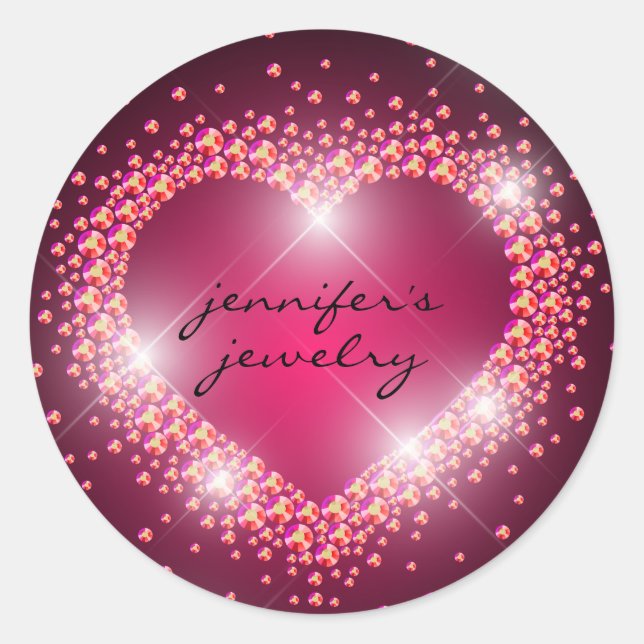 Jewelry Diamonds Gems Heart Bling Business Classic Round Sticker (Front)