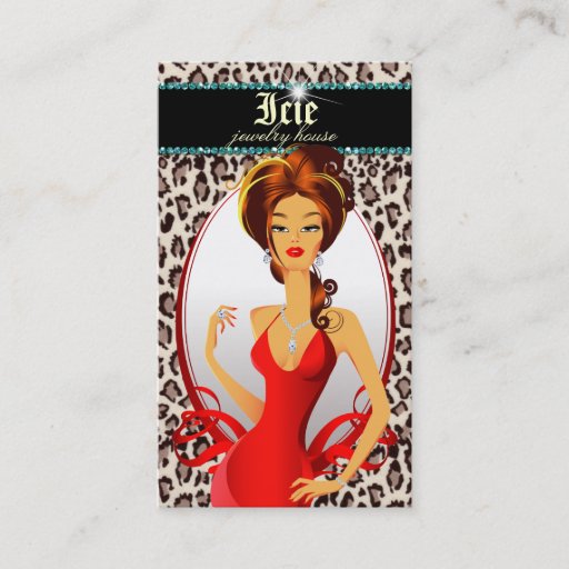 Customizable Jewelry Diamonds Red Leopard Beige Teal Business Cards