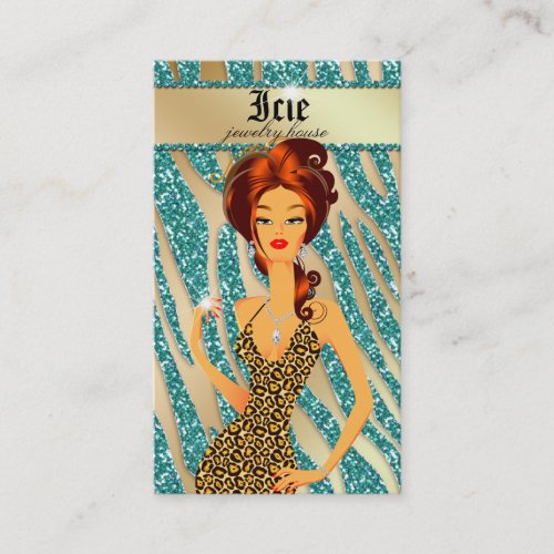 Jewelry Diamonds Red Zebra Beige Teal Leopard Business Card Template