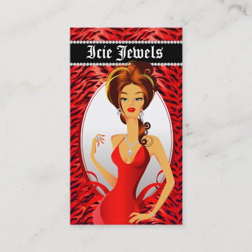 Jewelry Diamonds Red Zebra Heart Business Card Template