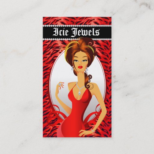 Customizable Jewelry Diamonds Red Zebra Heart Business Card Template