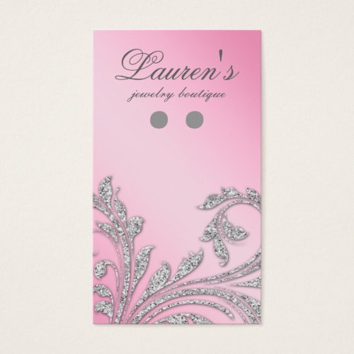 Earring Display Cards Jewelry Glitter Leaves Pink Business Card Template