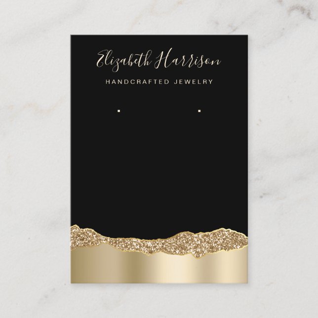 Jewelry Display Glitter Gold Foil Black Business Card (Front)