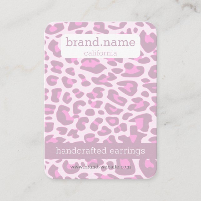 Jewelry Display Studs Pink Leopard Print Handmade Business Card (Front)