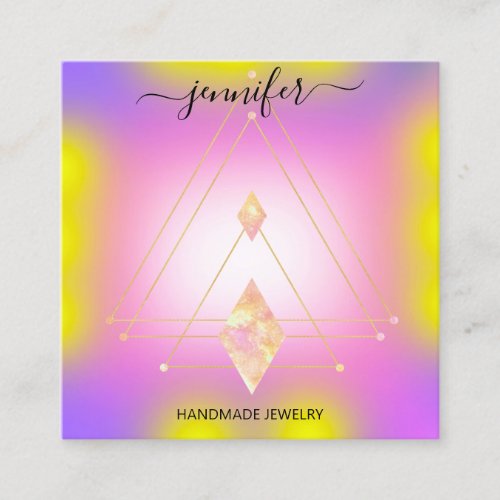 Jewelry Earning Display Logo Geometry Holographic Square Business Card