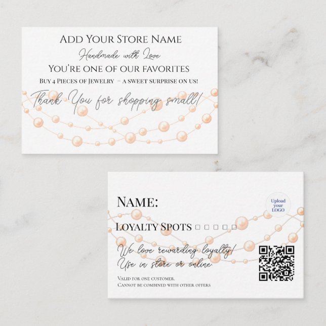Jewelry Elegant Pearls Handmade Shop  Loyalty Card (Front/Back)