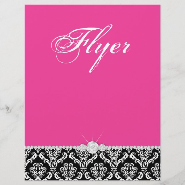 Jewelry Flyer Hair Salon Damask Black Pink Classy (Front)