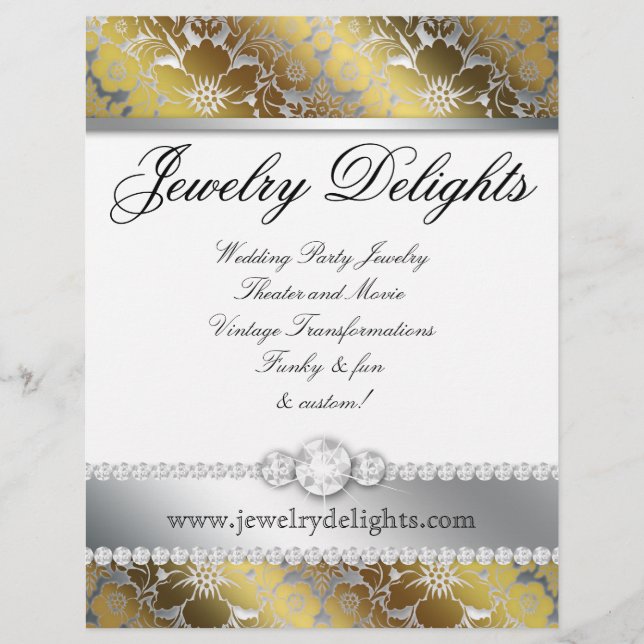 Jewelry Flyer Hair Salon Floral Damask Gold Silver (Front)