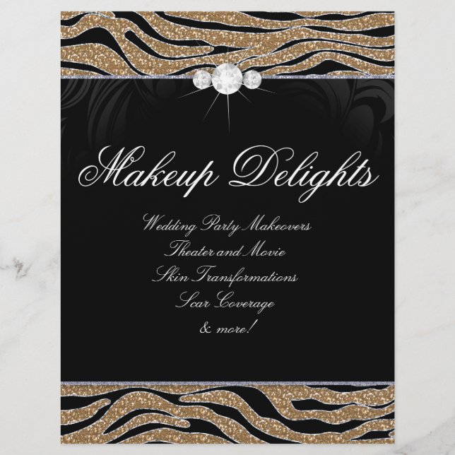 Jewelry Flyer Hair Salon Zebra Glitter Gold (Front)