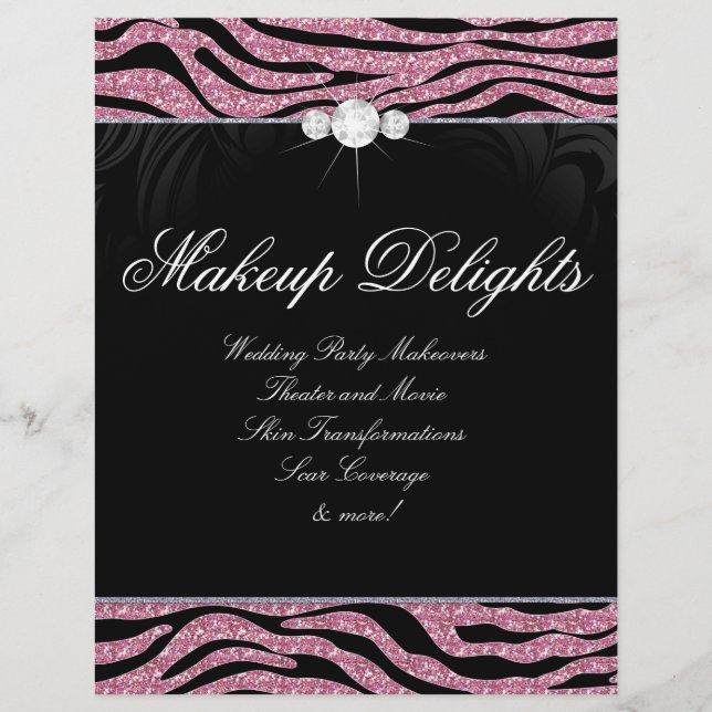 Jewelry Flyer Hair Salon Zebra Glitter Pink (Front)