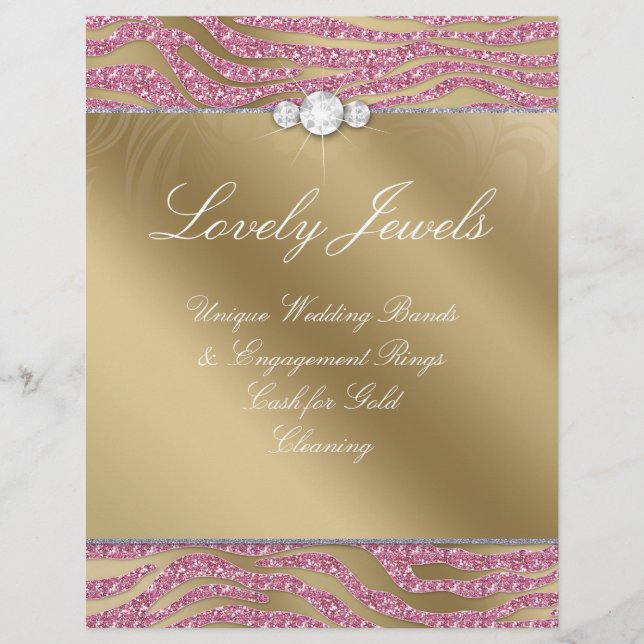 Jewelry Flyer Hair Salon Zebra Sparkle Pink Gold 2 (Front)