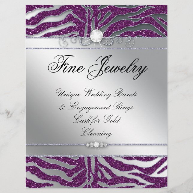 Jewelry Flyer Hair Salon Zebra Sparkle Plum Silver (Front)
