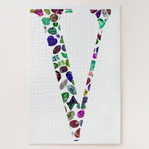 Jewelry Gemstones Monogram Letter V Jigsaw Puzzle