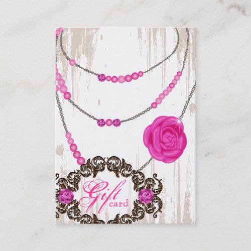 Jewelry Gift Card Rose Necklace Diamonds Pink Brow Business Card