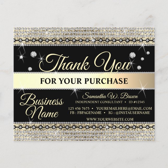 Jewelry Glitter Gold Diamond Thank You For Order (Front)