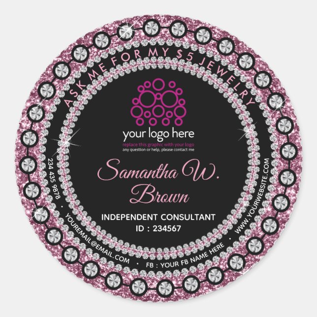 Jewelry Glitter Pink Classic Round Sticker (Front)