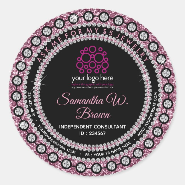 Jewelry Glitter Pink Classic Round Sticker