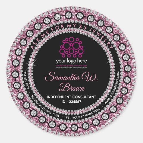 Jewelry Glitter Pink Classic Round Sticker