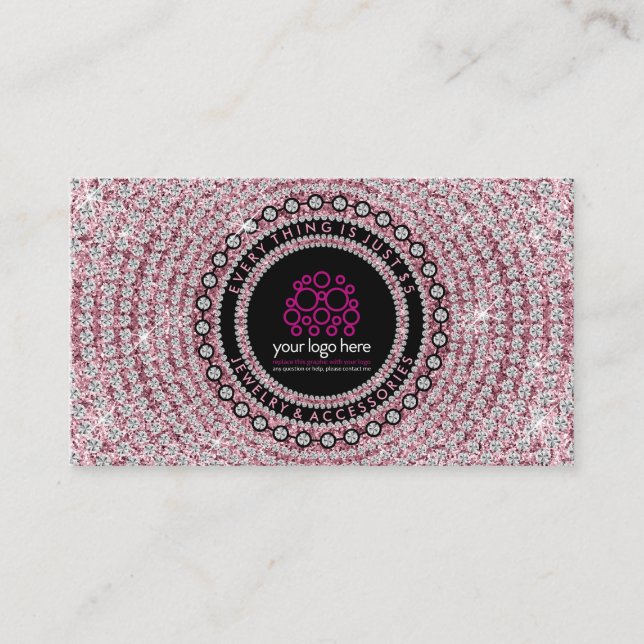Jewelry Glitter Pink Diamonds Business Card (Front)