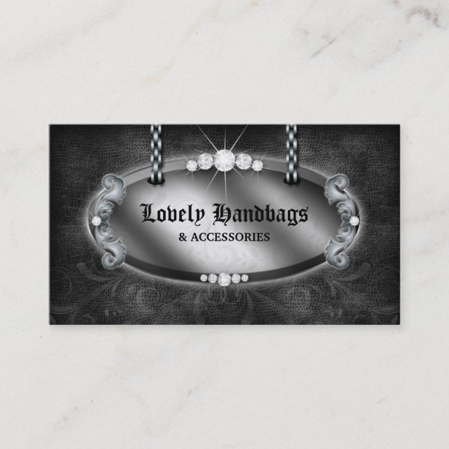 Jewelry Handbag Purse Leather Silver Gray Business Card (Front)