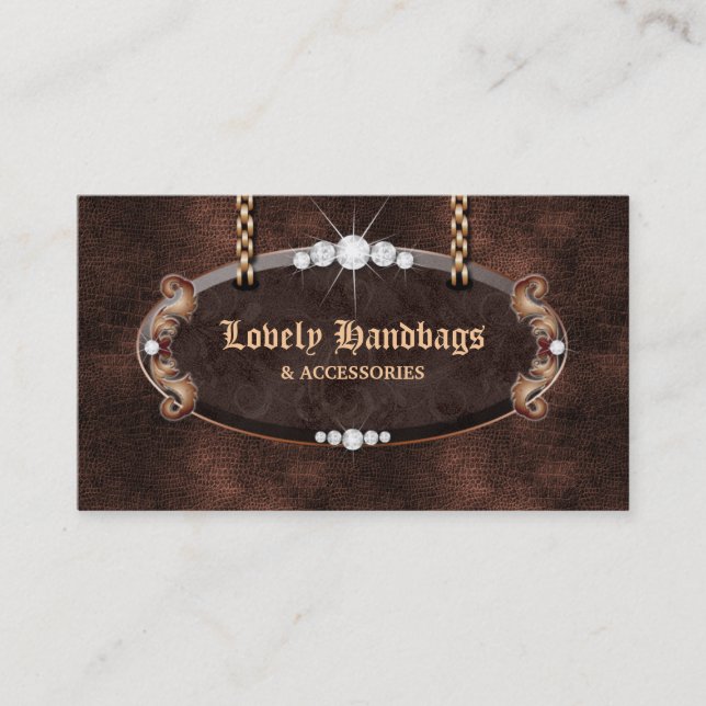 Jewelry Handbag Purse Leather Suede Chocolate Business Card (Front)