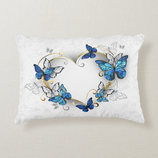 Jewelry Heart with Butterflies Morpho Accent Pillow (Front)