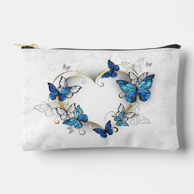 Jewelry Heart with Butterflies Morpho Accessory Pouch (Front)