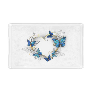 Jewelry Heart with Butterflies Morpho Acrylic Tray