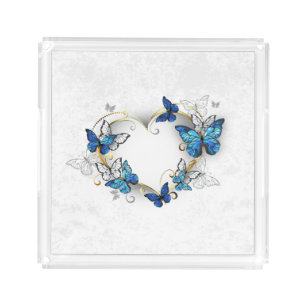 Jewelry Heart with Butterflies Morpho Acrylic Tray