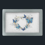 Jewelry Heart with Butterflies Morpho Belt Buckle<br><div class="desc">Jeweled,  golden heart with blue and white realistic butterflies morpho. Morpho. Design with blue butterflies morpho.</div>