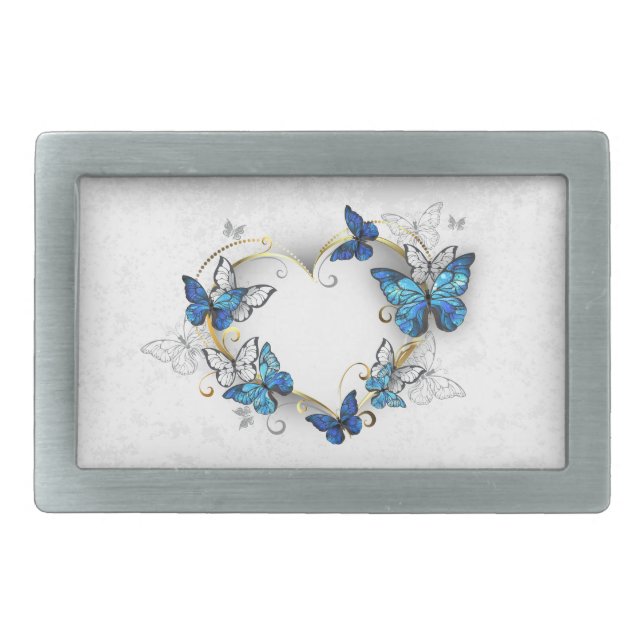 Jewelry Heart with Butterflies Morpho Belt Buckle (Front)